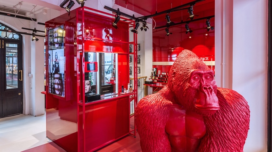 Armani branded shop with red gorilla